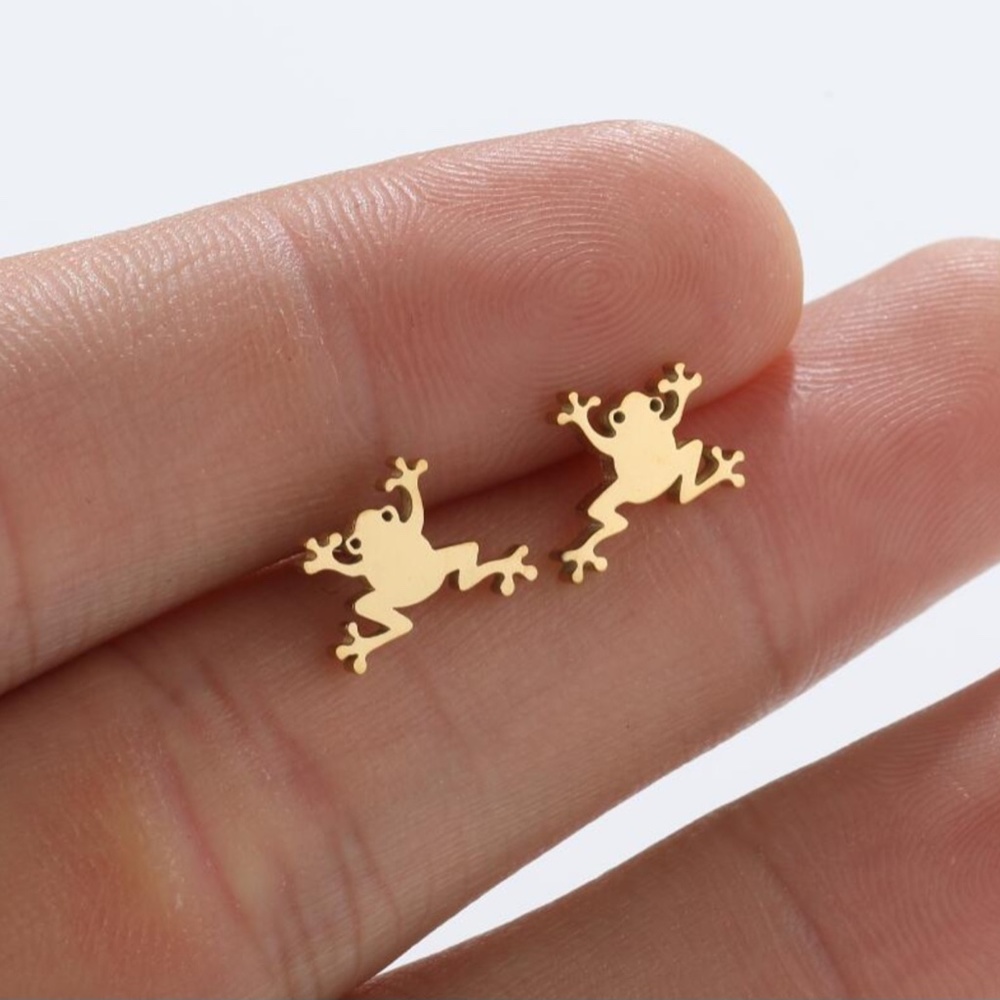 Gold Plated Stainless Steel Frog Earring Studs